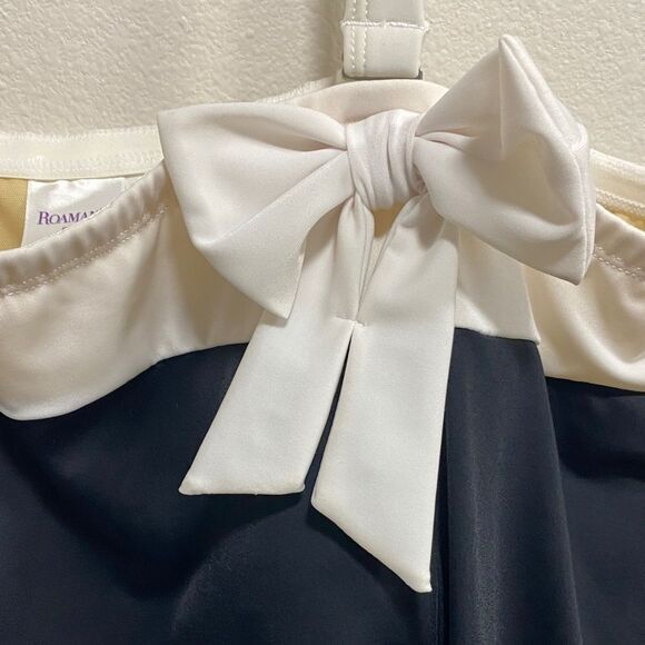 Roaman’s‎ Swim Black & White One Piece Swimdress 22W Bow Detail Built-in Bra - Picture 5 of 12